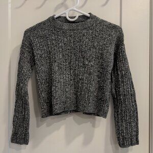 Topshop 100% cotton cropped marled grey crew neck sweater - size small/US2